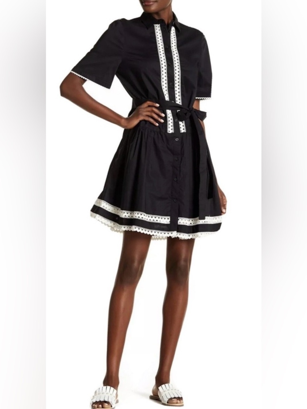 kate spade Black and White Eyelet Trim Shirt Dress